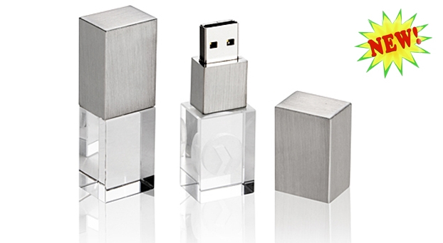 Crystal + Polished metal USB drive