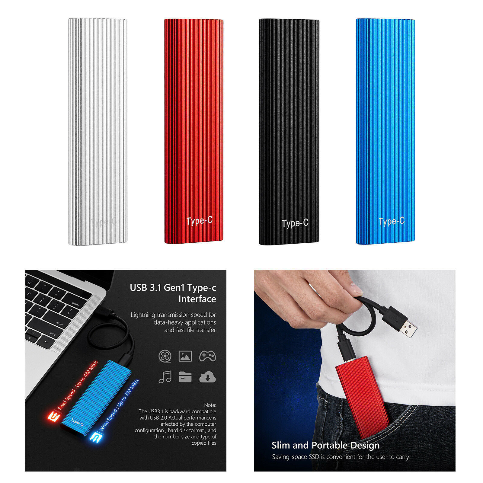 Type-C Factory Hard Drive Solid State Drive External Portable SSD 1TB 2TB