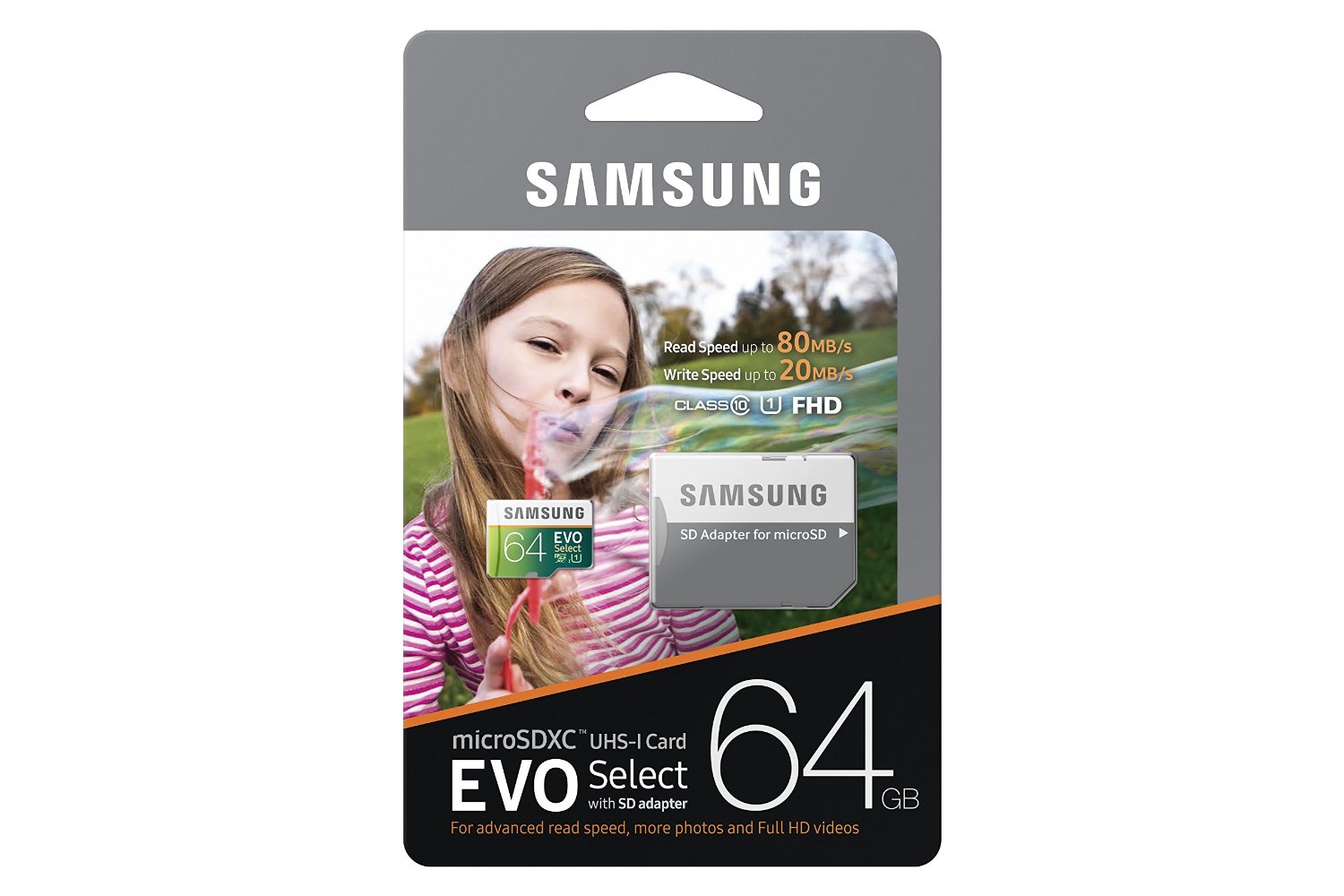 Samsung 64GB EVO Select Micro SDXC Memory Card, 80MB/s 