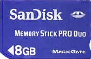 Sandisk Standard 8GB Memory Stick PRO Duo Card
