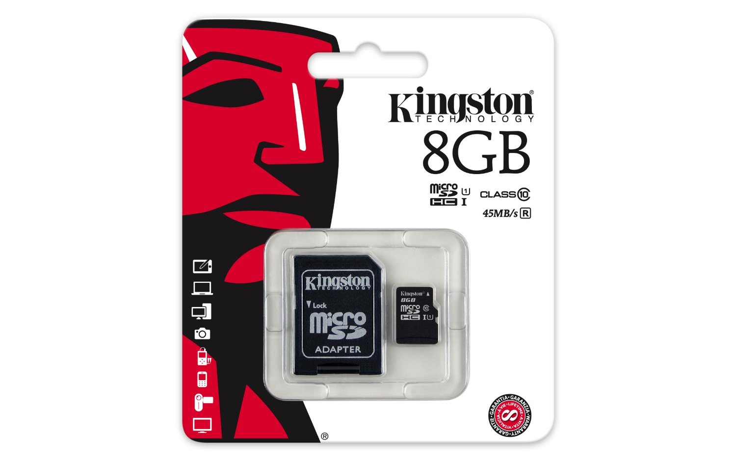 Kingston Digital 8GB microSDHC Class 10 UHS-I 45MB/s Read Card with SD Adapter 